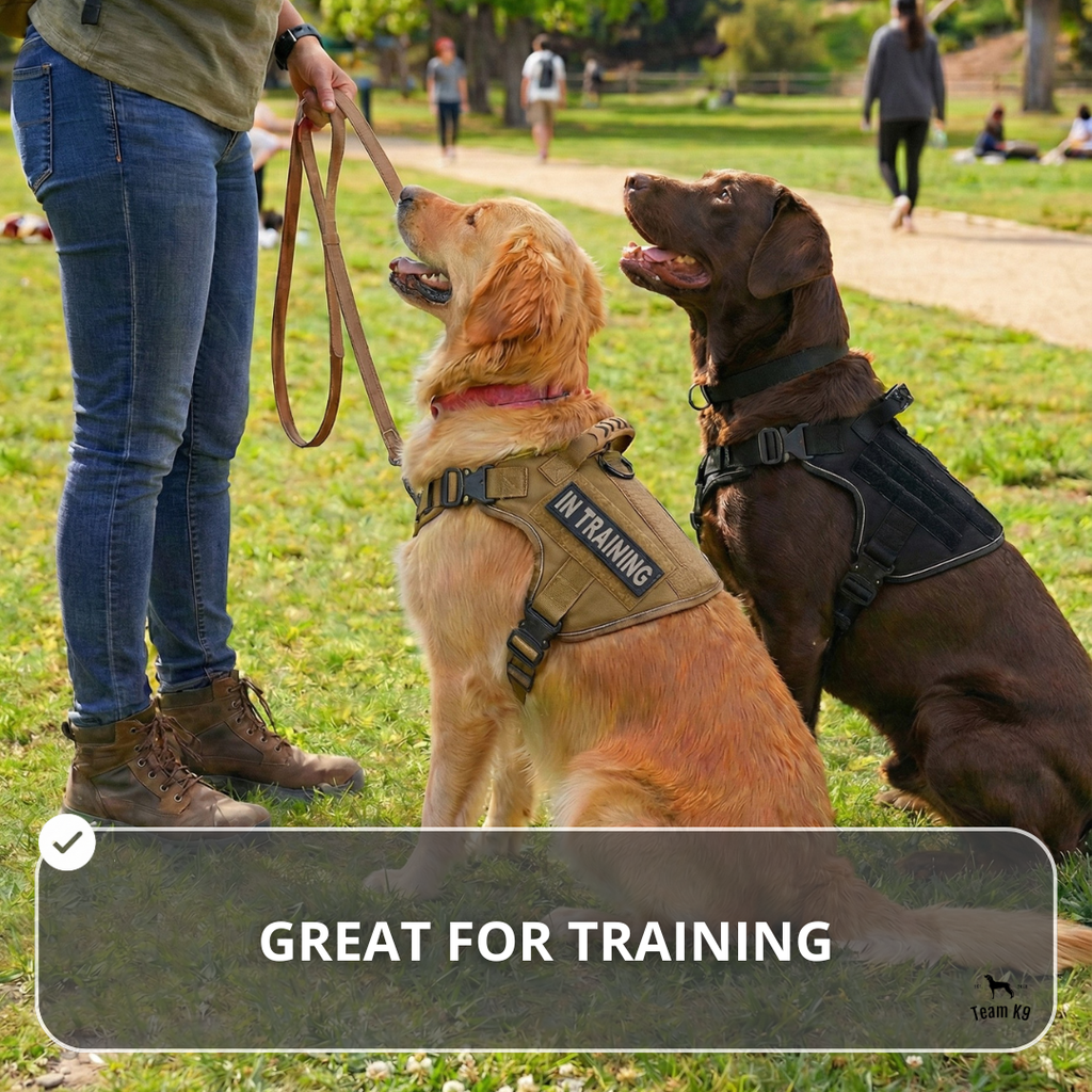 10-In-1 Tactical K9 Harness System - Full Set Dog Harness Bundle (Includes: Tactical No-Pull Dog Harness + Bungee Leash + Collar + MOLLE Pouches + First Aid Kit + 12 Hook & Loop Patches + Dog Goggles + Safety Belt + Travel Water Bowl + Dog Waste Bags)