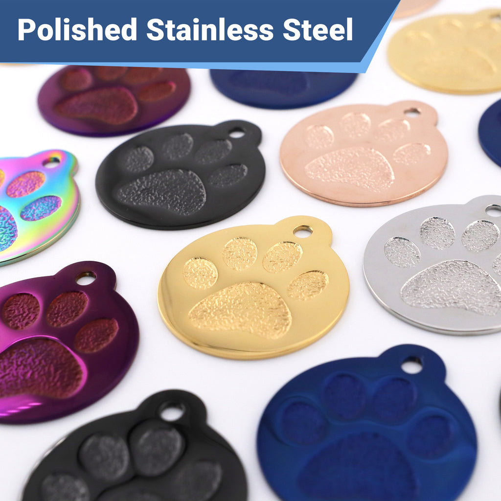 Glitter Paw Print Pet ID Tags in Stainless Steel