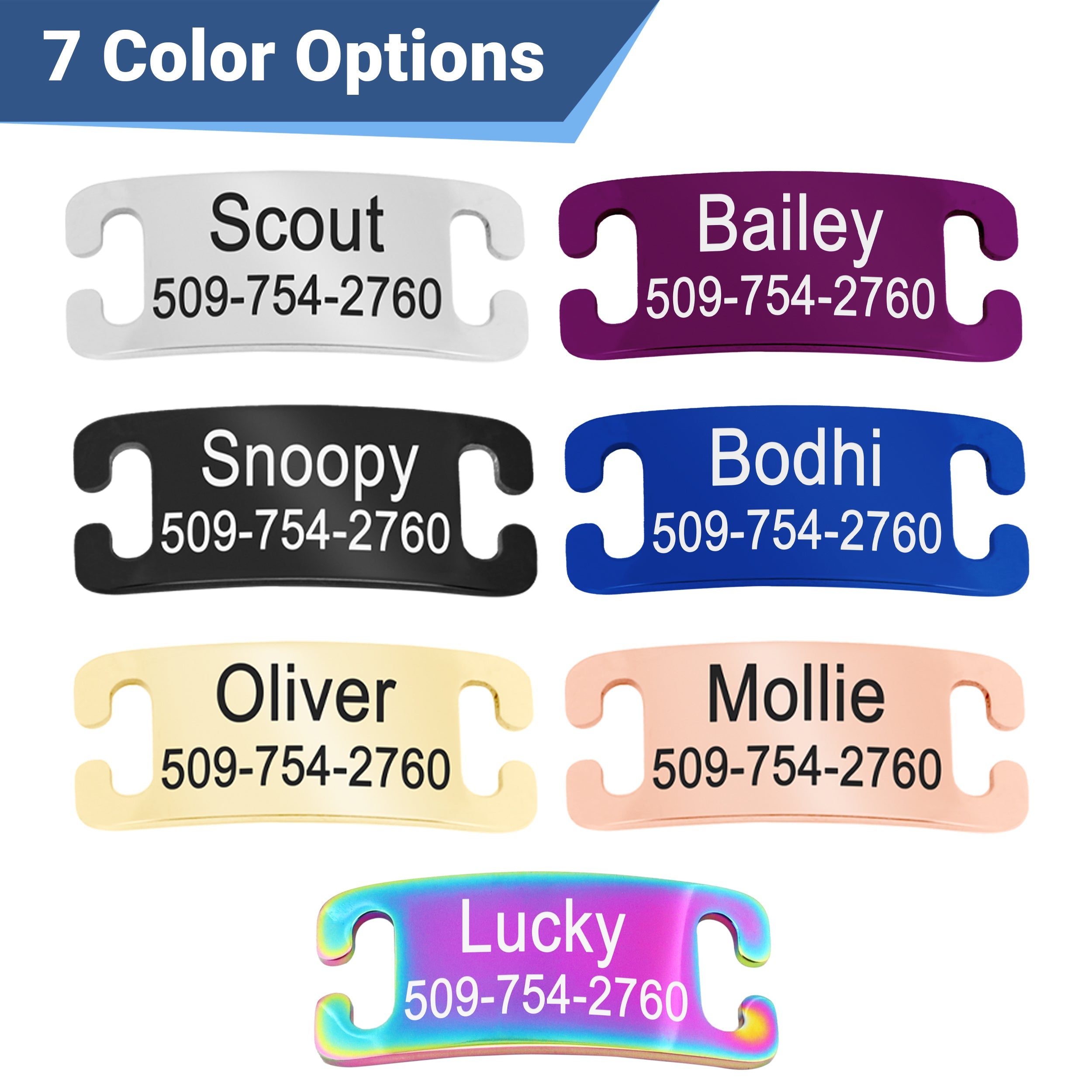 Silent Slide-On Pet Tags for Dogs and Cats, Stainless Steel in 7 Colors