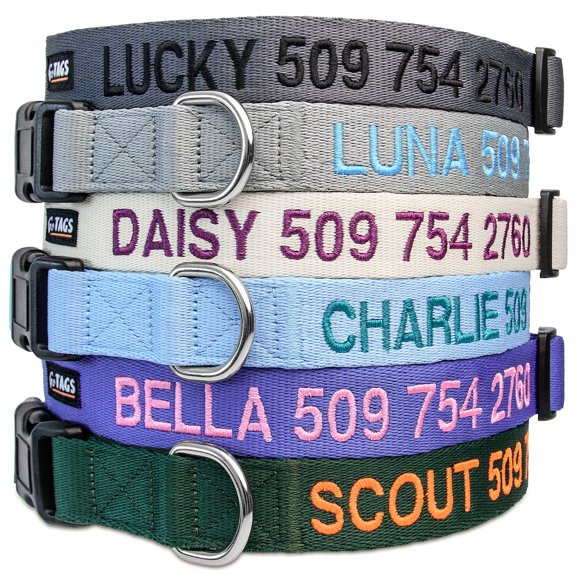 Embroidered Personalized Dog Collar with Quick Release Buckle