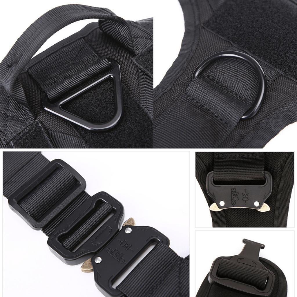 Classic Heavy-Duty Tactical No-Pull Team K9™ Dog Harness With Front & Back D-Rings, Quick-Release Metal-Buckles, Hook & Loop Panels, & Top Handle
