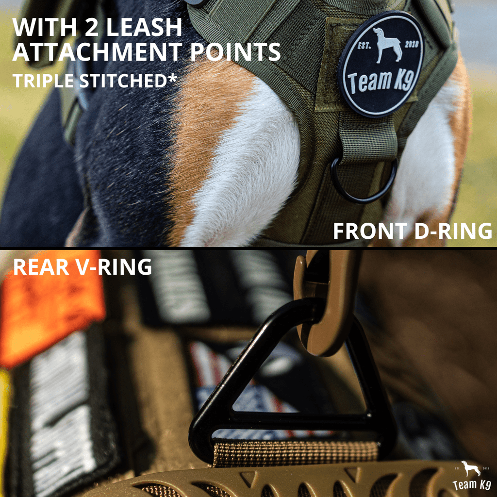 Classic Heavy-Duty Tactical No-Pull Team K9™ Dog Harness With Front & Back D-Rings, Quick-Release Metal-Buckles, Hook & Loop Panels, & Top Handle