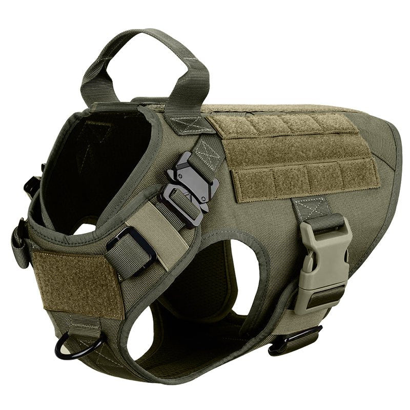 Classic Heavy-Duty Tactical No-Pull Team K9™ Dog Harness With Front & Back D-Rings, Quick-Release Metal-Buckles, Hook & Loop Panels, & Top Handle