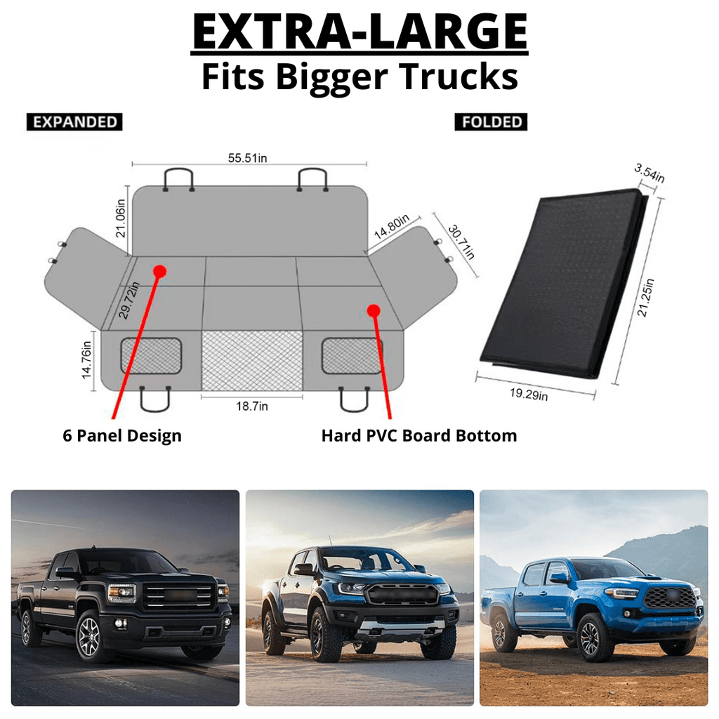 NEW Waterproof Hard Bottom Car & Truck Seat Foldable Hammock Cover With Storage Pockets, Side Flaps, Headrest Straps, Seat Anchors, & Mesh Window (+FREE SAFETY BELT!)
