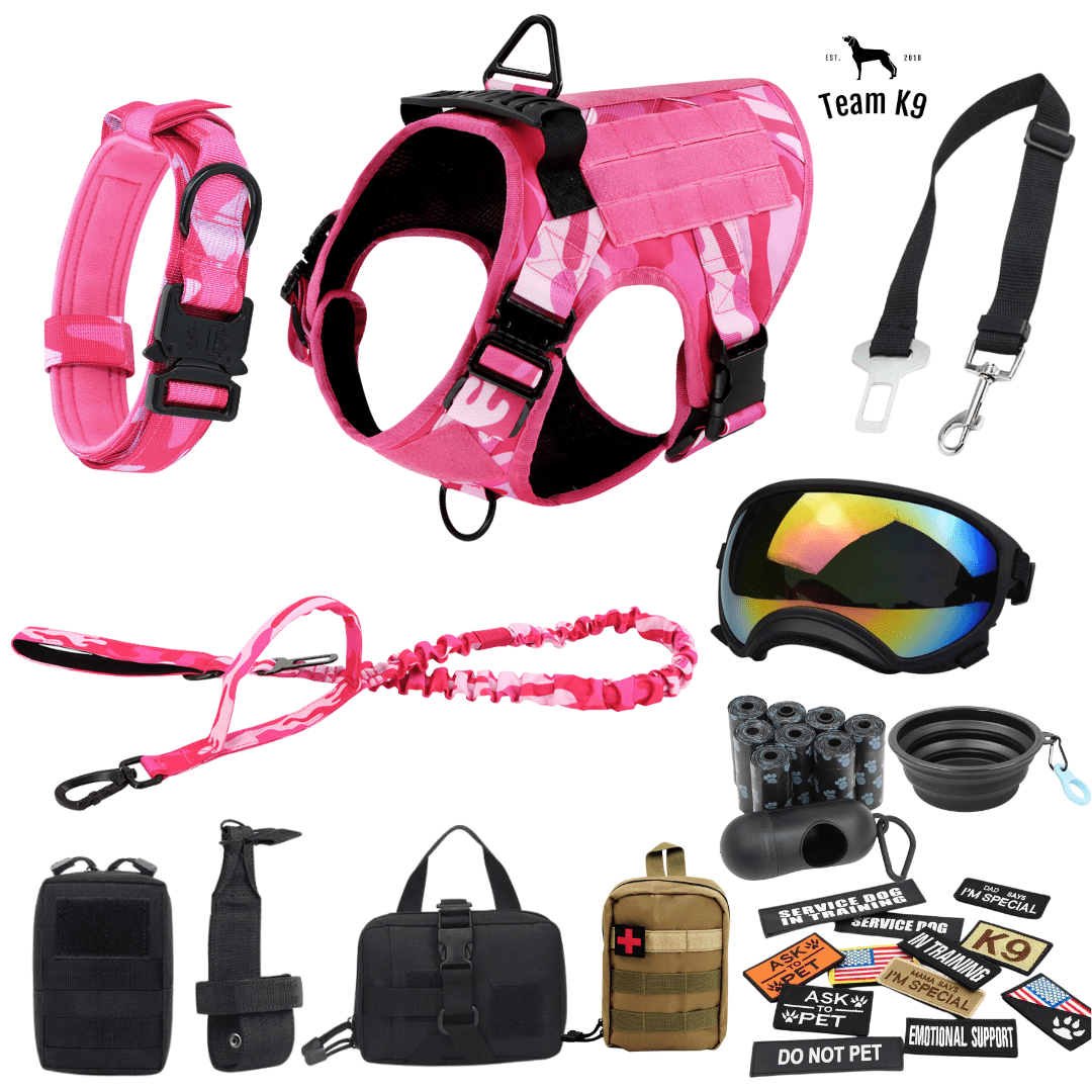 Classic Heavy-Duty Tactical No-Pull Team K9™ Dog Harness With Front & Back D-Rings, Quick-Release Metal-Buckles, Hook & Loop Panels, & Top Handle