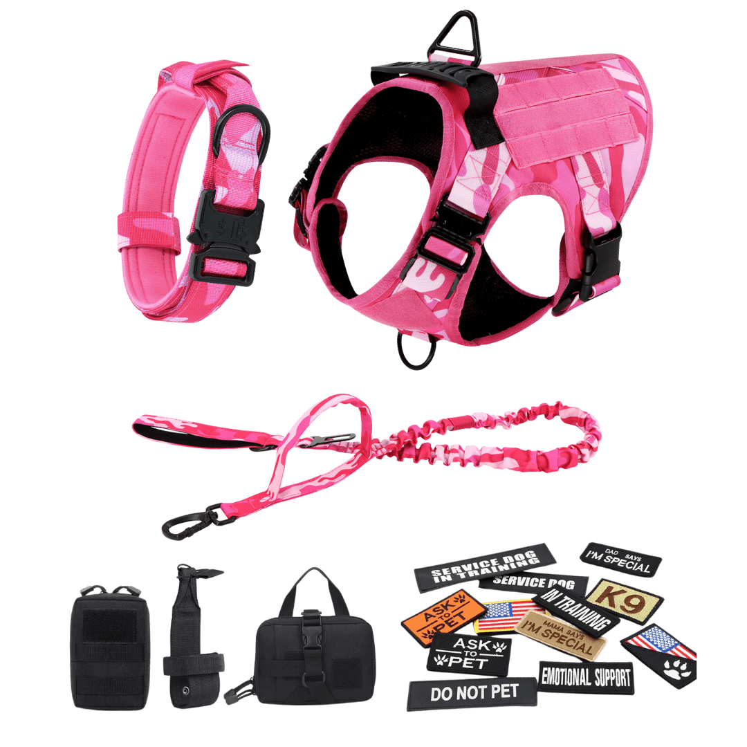 Classic Heavy-Duty Tactical No-Pull Team K9™ Dog Harness With Front & Back D-Rings, Quick-Release Metal-Buckles, Hook & Loop Panels, & Top Handle