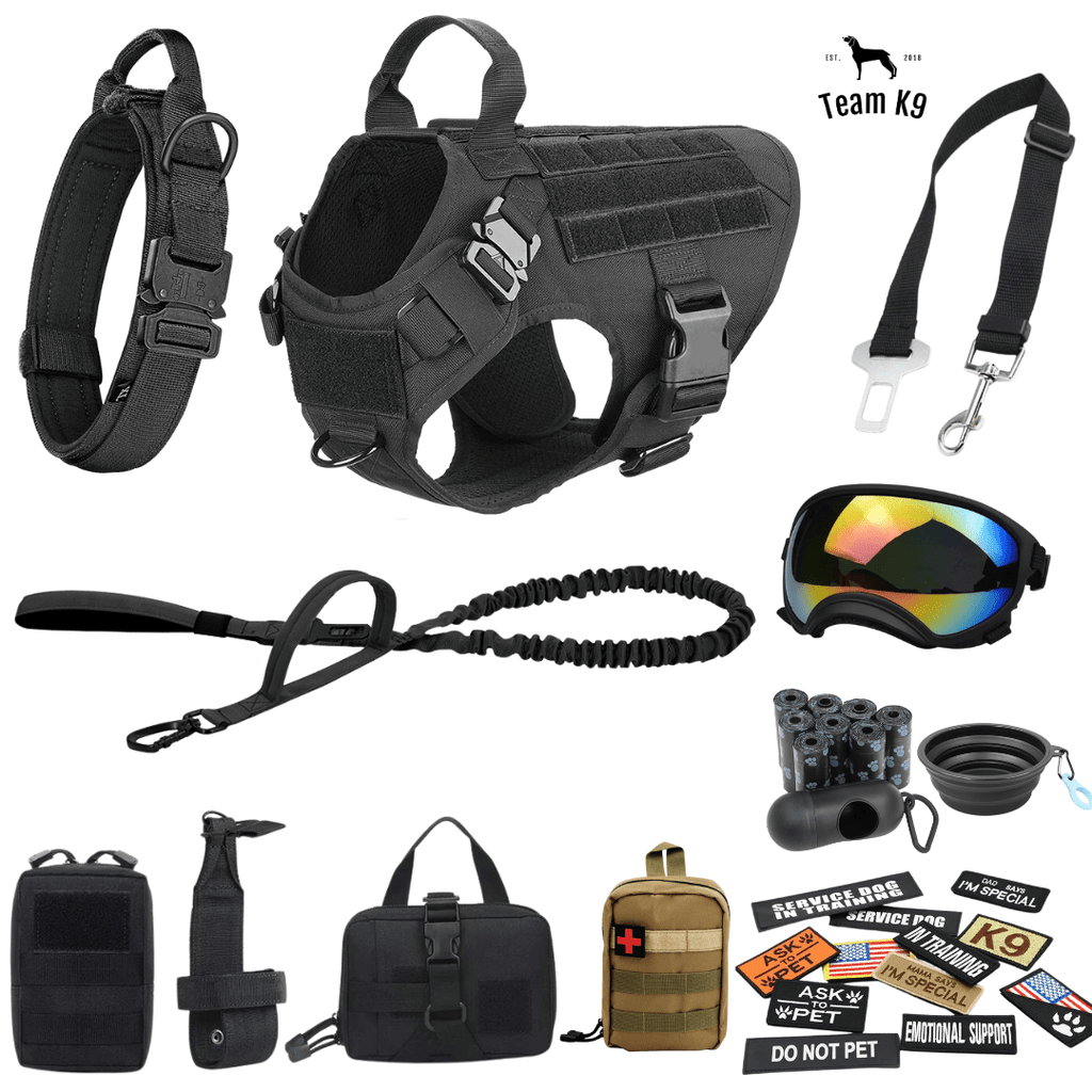 Classic Heavy-Duty Tactical No-Pull Team K9™ Dog Harness With Front & Back D-Rings, Quick-Release Metal-Buckles, Hook & Loop Panels, & Top Handle