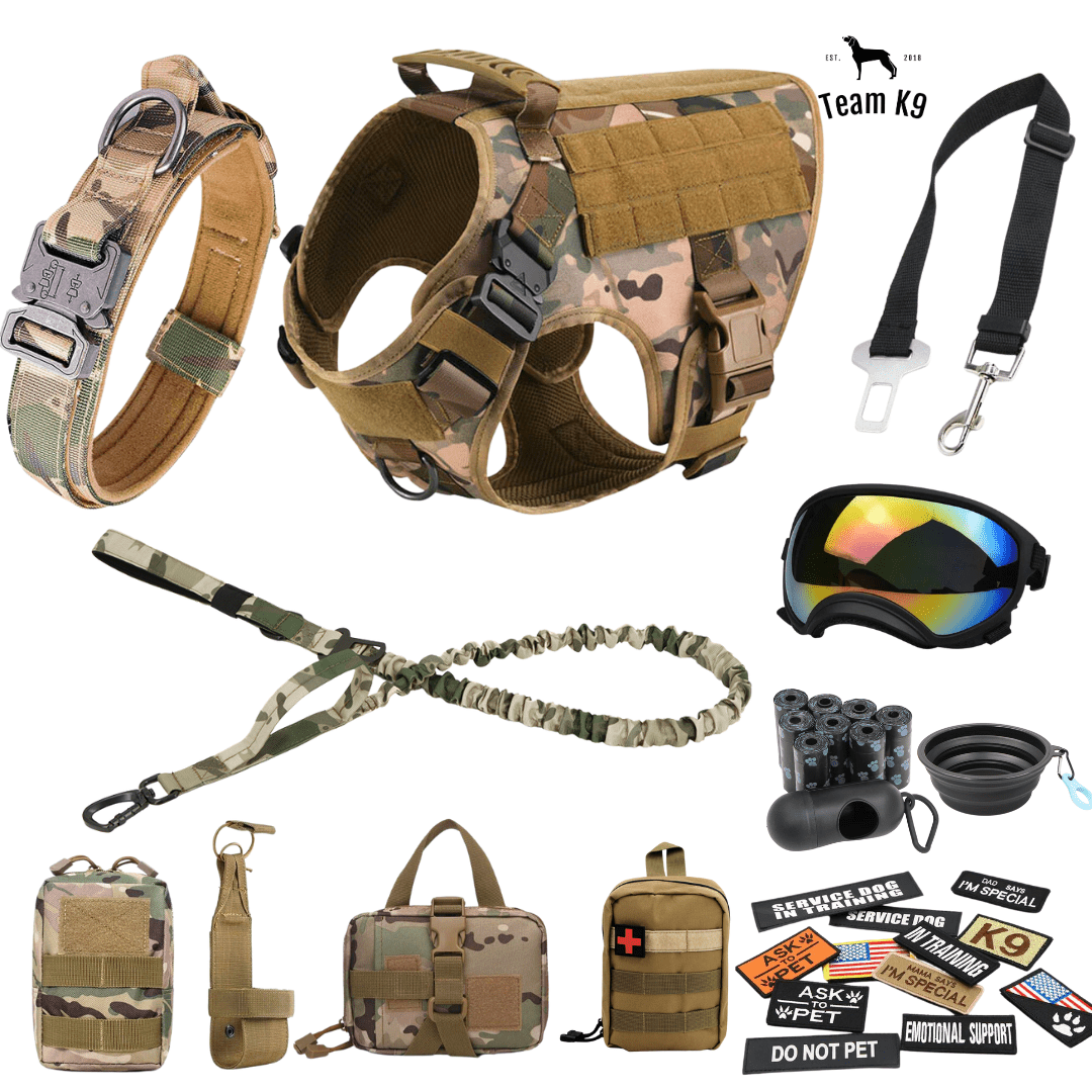 Classic Heavy-Duty Tactical No-Pull Team K9™ Dog Harness With Front & Back D-Rings, Quick-Release Metal-Buckles, Hook & Loop Panels, & Top Handle