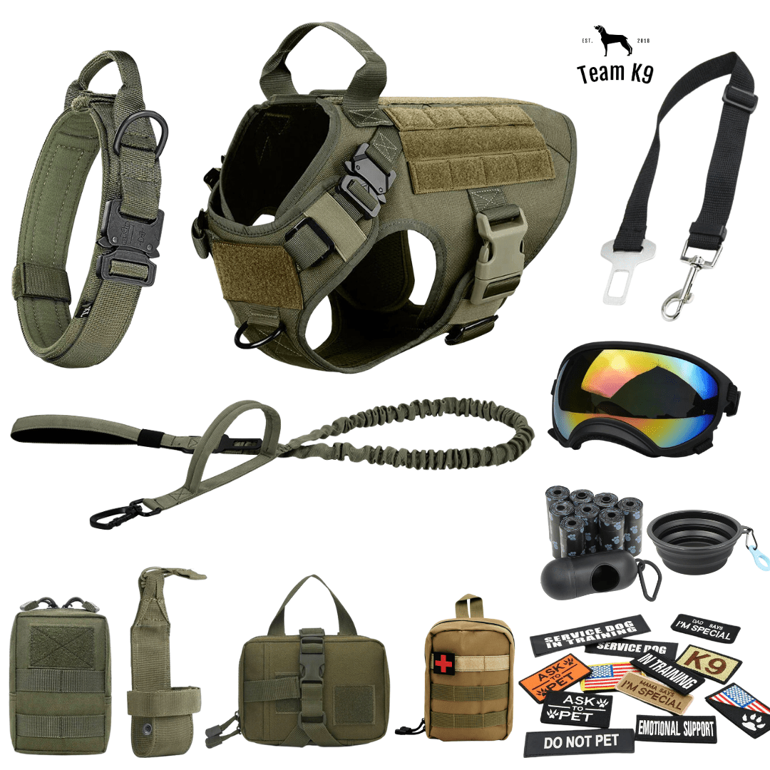 Classic Heavy-Duty Tactical No-Pull Team K9™ Dog Harness With Front & Back D-Rings, Quick-Release Metal-Buckles, Hook & Loop Panels, & Top Handle