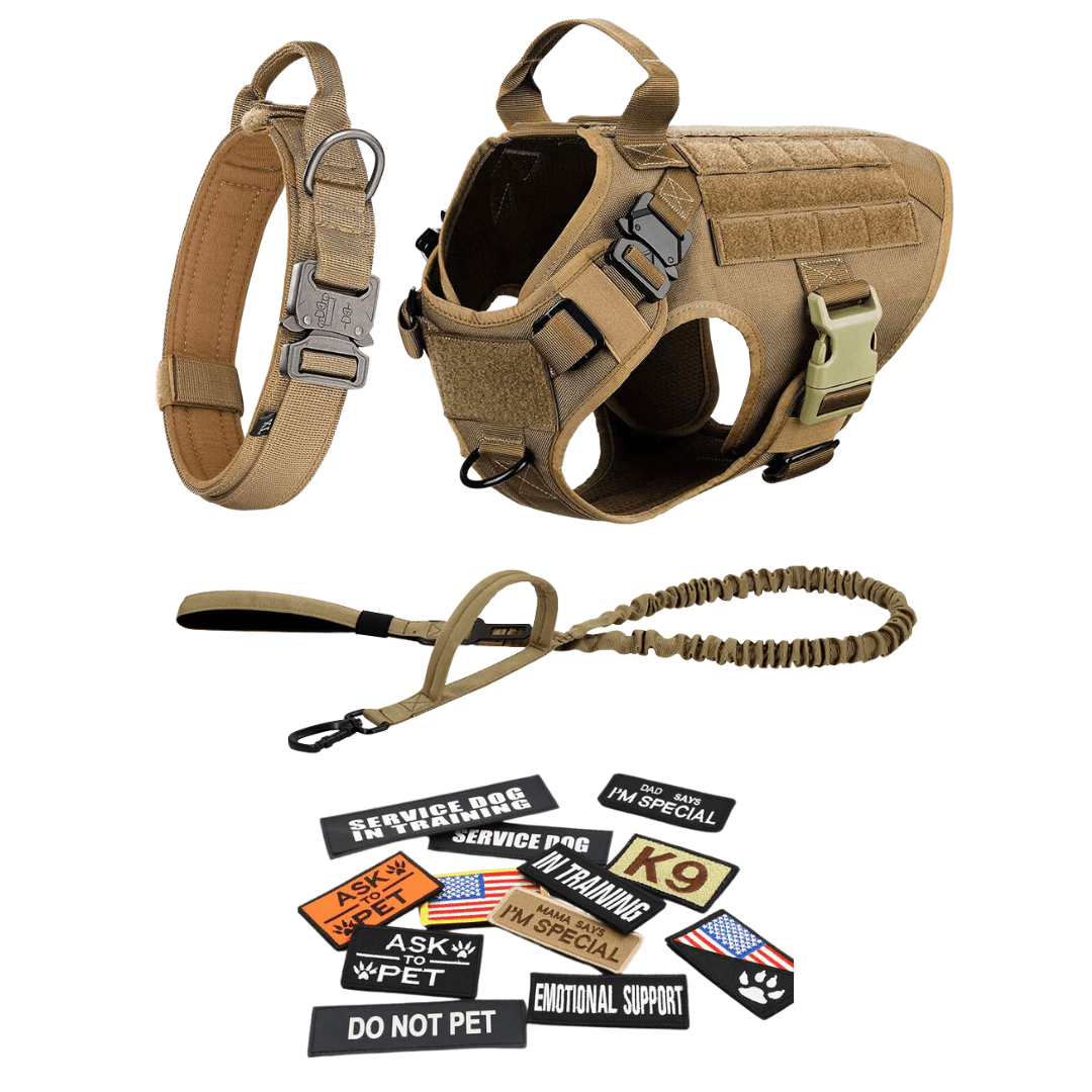 Classic Heavy-Duty Tactical No-Pull Team K9™ Dog Harness With Front & Back D-Rings, Quick-Release Metal-Buckles, Hook & Loop Panels, & Top Handle