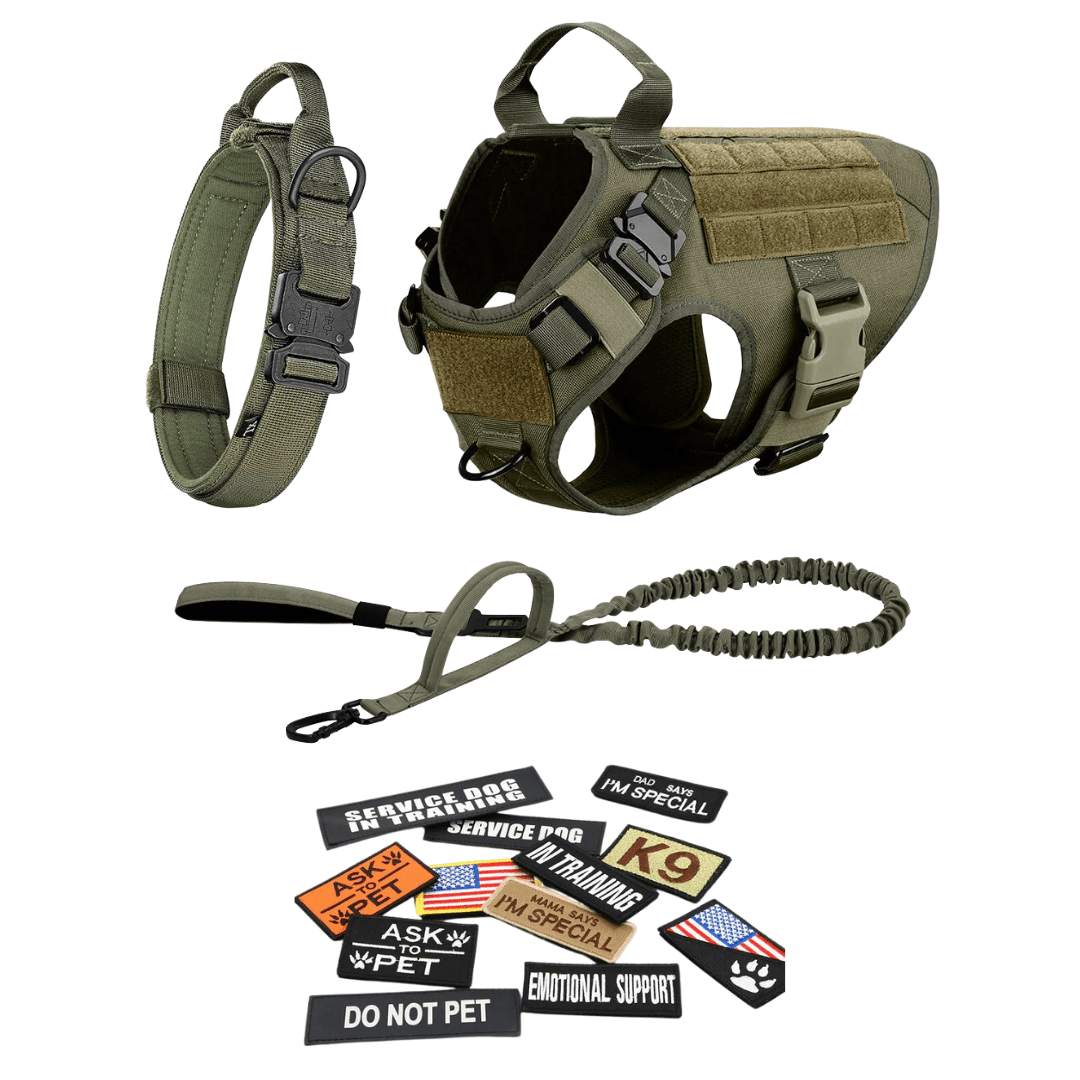 Classic Heavy-Duty Tactical No-Pull Team K9™ Dog Harness With Front & Back D-Rings, Quick-Release Metal-Buckles, Hook & Loop Panels, & Top Handle