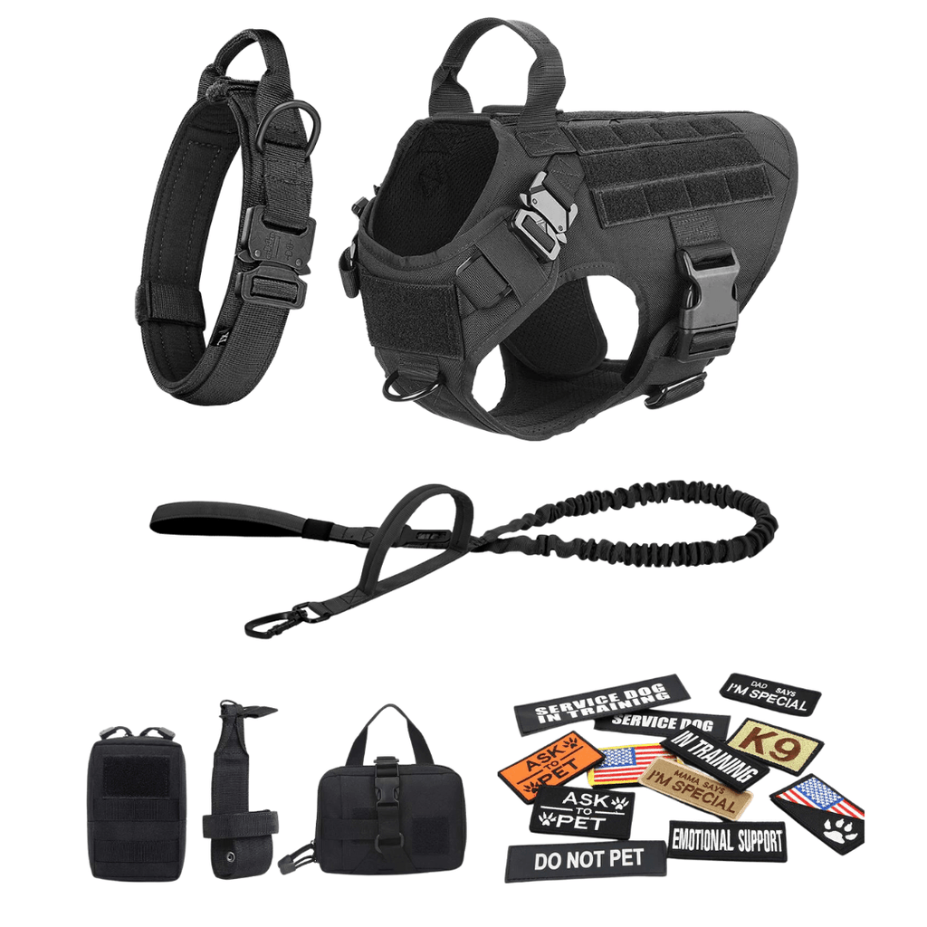 Classic Heavy-Duty Tactical No-Pull Team K9™ Dog Harness With Front & Back D-Rings, Quick-Release Metal-Buckles, Hook & Loop Panels, & Top Handle