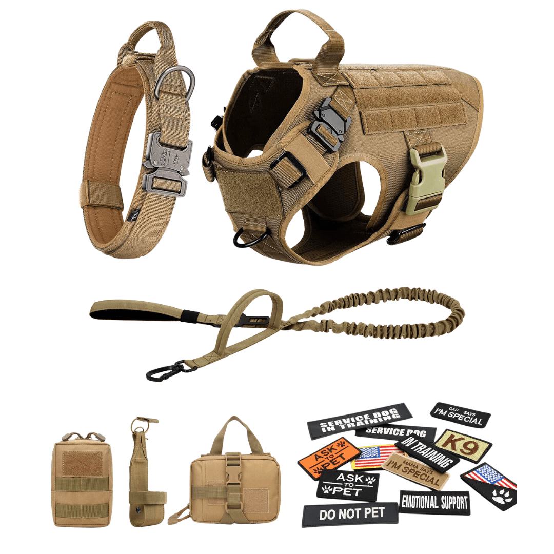 Classic Heavy-Duty Tactical No-Pull Team K9™ Dog Harness With Front & Back D-Rings, Quick-Release Metal-Buckles, Hook & Loop Panels, & Top Handle