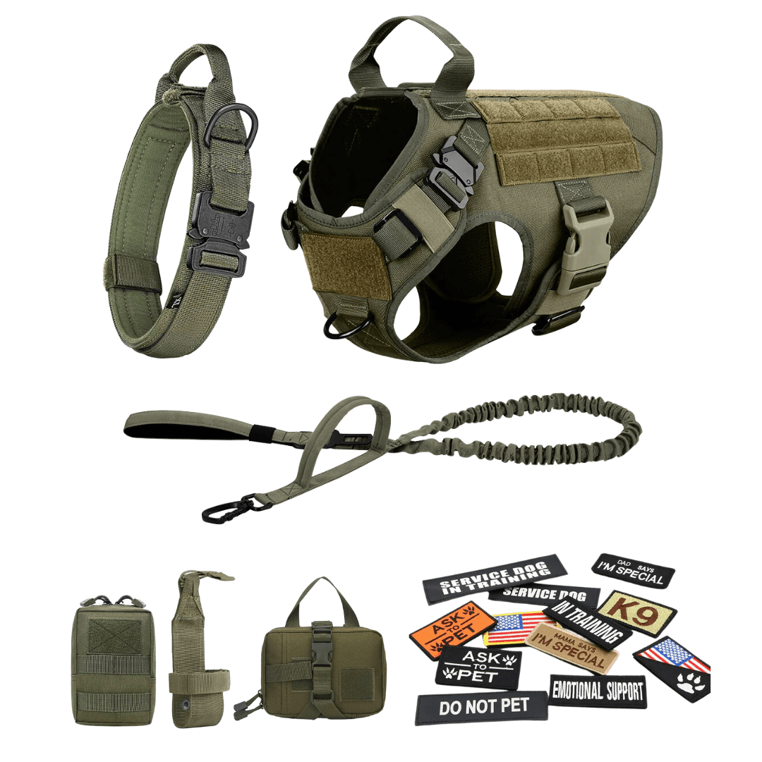 Classic Heavy-Duty Tactical No-Pull Team K9™ Dog Harness With Front & Back D-Rings, Quick-Release Metal-Buckles, Hook & Loop Panels, & Top Handle