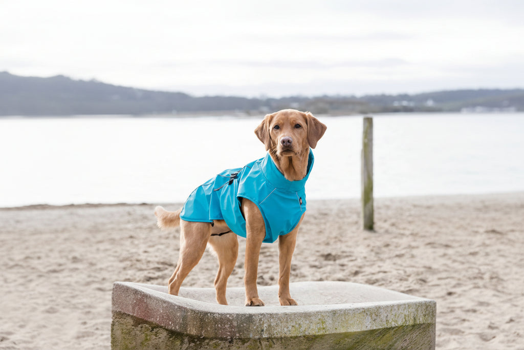 Vimy & DryDogs Lightweight Waterproof Raincoat with Harness Hole Zip